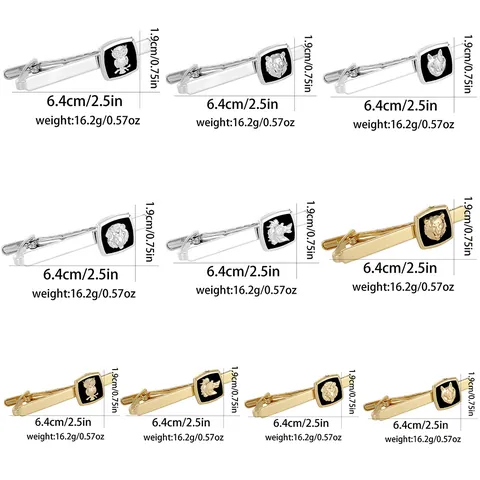 Men Business Alloy Tie Clip Set Animal Motif Lion Owl Wolf Horse Relief Gold Silver Formal Shirt Accessory Jewelry