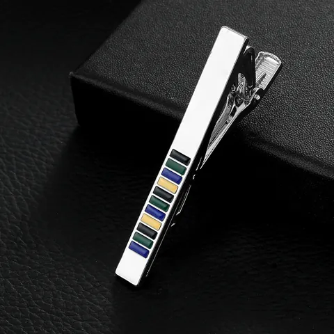 Classic Men Business Metal Tie Clip Alloy With Colorful Stripe Pattern Silver Necktie Bar For Suit Formal Accessory Gift