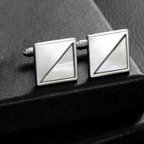Square Silver Alloy Cufflinks For Men Business Wedding Natural Mother Of Artificial Pearl Inlay French Style Suit Accessories Gift