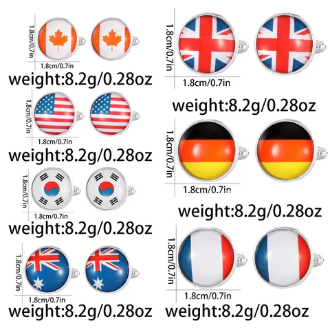 Men Round National Flag Cufflinks Alloy Glass Dome USA UK France Germany Canada Australia South Korea Business Shirt Jewelry