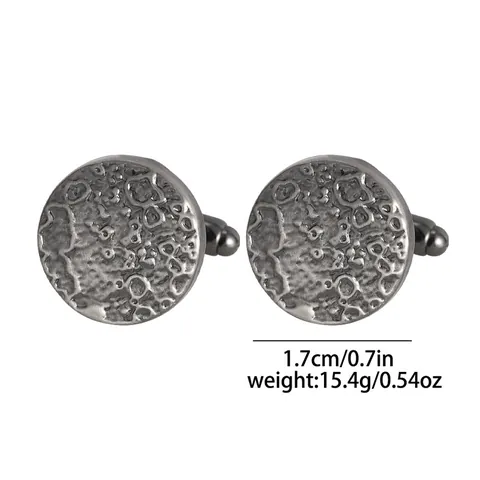 Men Business Round Alloy Cufflinks Lunar Crater Hammered Texture Shirt Cuff Links Vintage Jewelry Accessory Gift For Men