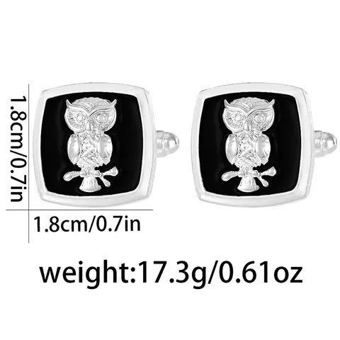 Men's Vintage Business Alloy Cufflinks With 3D Animal Relief Lion Wolf Owl Horse Pattern Black Enamel Square Shirt Cufflinks