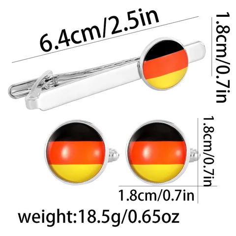 Men's Business Tie Clip And Cufflink Set Germany Flag Pattern Silver Alloy Formal Shirt Accessories Gentleman Jewelry