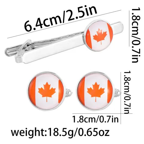 Canada Flag Maple Leaf Cufflinks And Tie Clip For Men Alloy Silver Business Formal Shirt Accessories Necktie Jewelry Gift