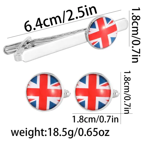 Set Gemelli e Fermacravatta Business da Uomo in Lega Argento Design Bandiera Britannica Union Jack per Abito Matrimonio Gioielli
