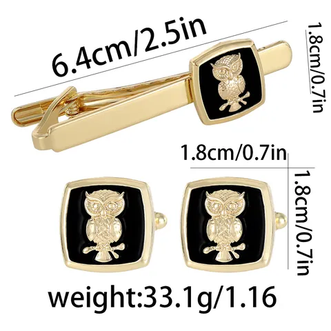 Owl Pattern Gold Plated Alloy Tie Clip And Cufflinks For Men Business Wedding Formal Shirt Accessory Jewelry Gift