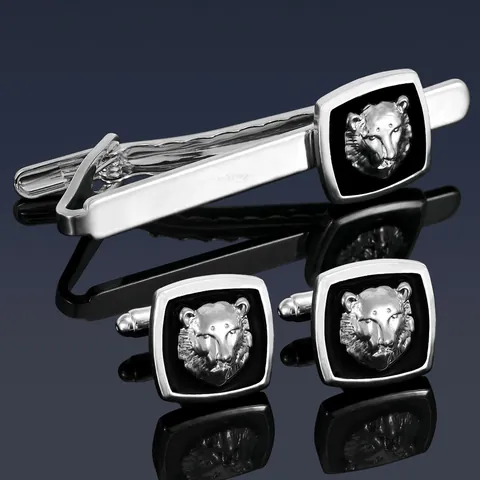 Pince À Cravate Et Boutons De Manchette Affaires Pour Hommes Alliage Argent Design Tête De Lion Pour Accessoires Bijoux Costume Formel Mariage