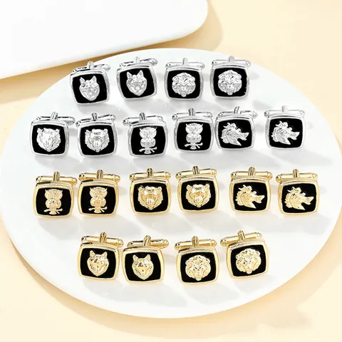 Vintage Alloy Animal Cufflinks For Men Business Wedding Banquet 3D Owl Lion Wolf Horse Relief Square Cuff Links Jewelry