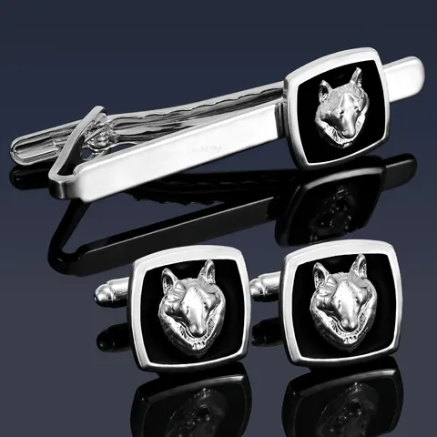 Set Di Gemelli E Fermacravatta Da Uomo Stile Francese Con Testa Di Lupo In Lega Argento Accessori Gioielli Da Camicia Per Matrimonio