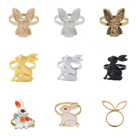 Alloy Enamel Rabbit Carrot Napkin Ring Gold Silver Rhinestone Animal Shape Easter Banquet Tableware Decoration Ring