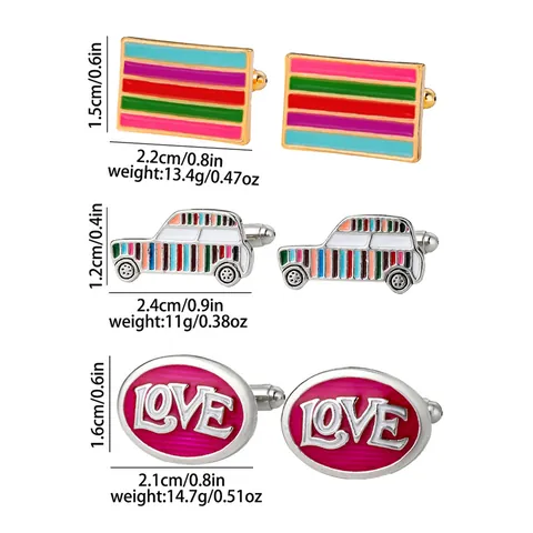 Fashion Men Alloy Cufflinks Rainbow Stripes Car Shape LOVE Letter Business Shirt Sleeve Studs Enamel Decorative Accessories