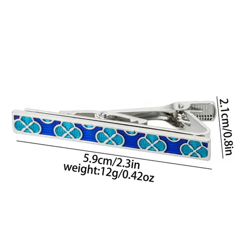 Ensemble Boutons de Manchette Et Pince à Cravate en Alliage d'Émail Business pour Hommes Motif Floral Bleu Grille Rayures Accessoires de Chemise Formelle Bijoux