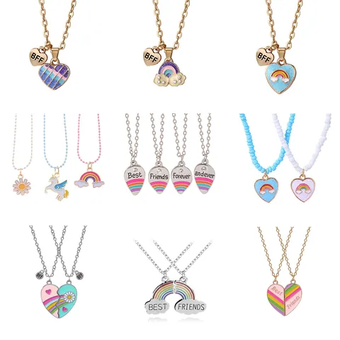 Bunte Regenbogen BFF Herz Freundschafts-Anhänger Halskette Emaille Einhorn Best Friends Forever Schlüsselbeinkette Schmuck Geschenke