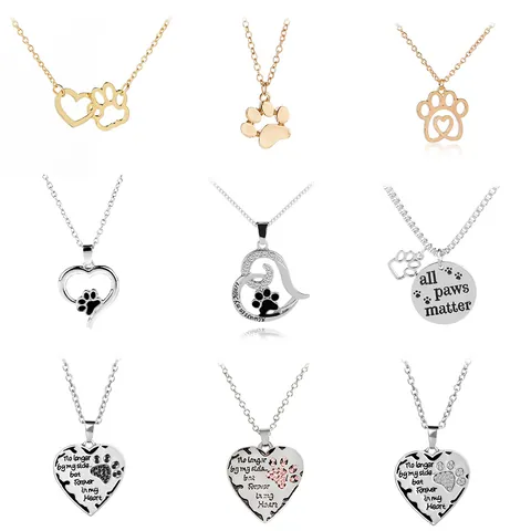 Alloy Heart Animal Paw Print Memorial Pendant Necklace For Women Pet Lover Gift Fashion Rhinestone Cross Love Necklaces Jewelry