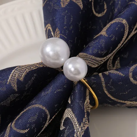 Luxury Alloy Double Artificial Pearl Napkin Rings For Wedding Banquet Western Restaurant Table Decoration Minimalist Metal Napkin Holder Gold Silver