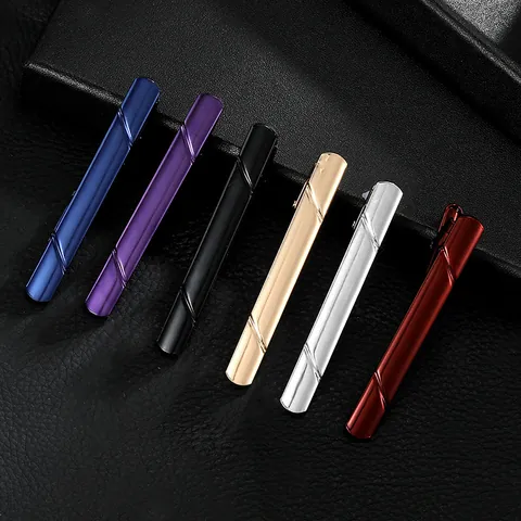 Minimalistisch Koperen Heren Krawattenspeld Zakelijk Twill Strepen Patroon Verguld Gekleurde Metalen Krawattenklem Accessoire Cadeau