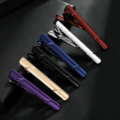 Minimalistisch Koperen Heren Krawattenspeld Zakelijk Twill Strepen Patroon Verguld Gekleurde Metalen Krawattenklem Accessoire Cadeau