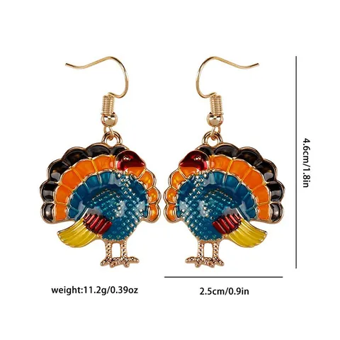 Thanksgiving Turkey Pendant Necklace Colorful Enamel Animal Drop Earrings Jewelry Set Holiday Party Accessory For Women