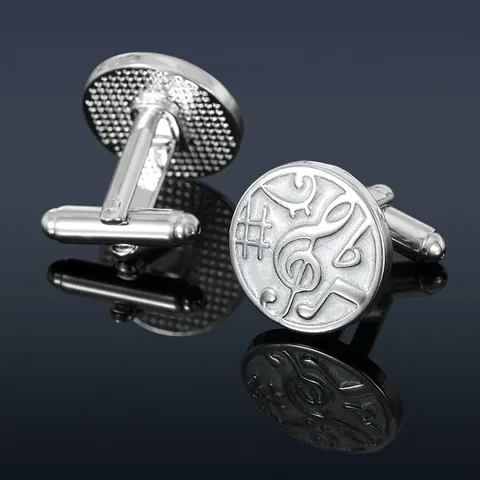 Creative Alloy Round Musical Note Cufflinks Electroplated Silver Treble Clef Suit Shirt Cuff Links Jewelry For Men Business Banquet Gift
