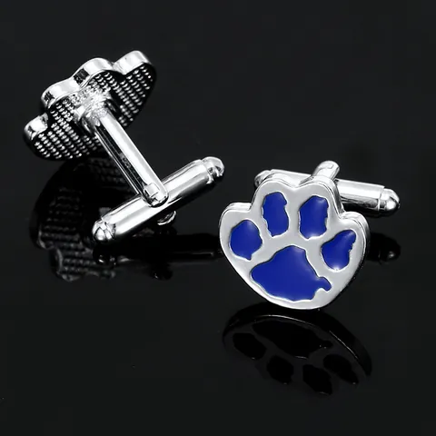 Boutons de Manchette Mode en Alliage Émail Bleu Empreinte de Patte de Chien Pour Hommes Femmes Géométriques Plaqués Argent Accessoires de Costume Minimalistes Bijoux