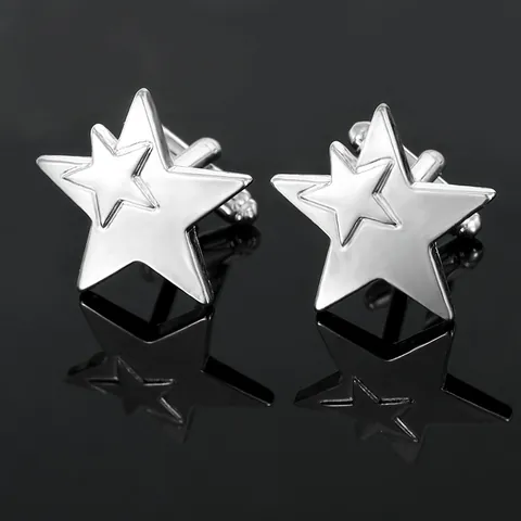 Boutons de Manchette Étoile en Alliage d'Argent pour Hommes Double Couche Géométrique Accessoires de Chemise pour Affaires Mariage Occasions Formelles