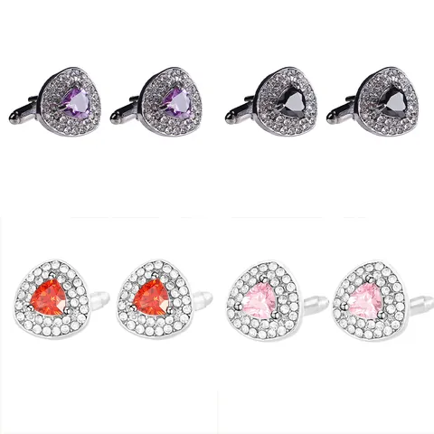 Men's Luxury Alloy Triangle Rhinestone Cufflinks Geometric Zirconia Inlaid Gold Silver Business Suit Shirt Accessory Gift