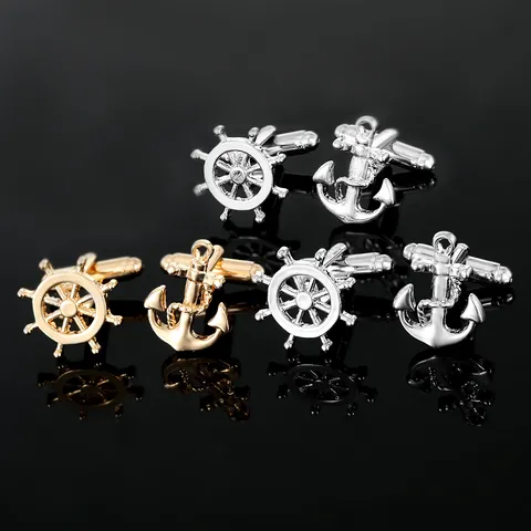 Men's Nautical Anchor And Helm Cufflinks Gold Silver Alloy Metal Shirt Cuff Links Business Wedding Fashion Jewelry Gift