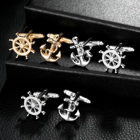 Creatieve Nautische Roer Anker Manchetknopen Voor Mannen Legering Zakelijke Franse Overhemd Manchetknopen Vergulde Sieraden Cadeau