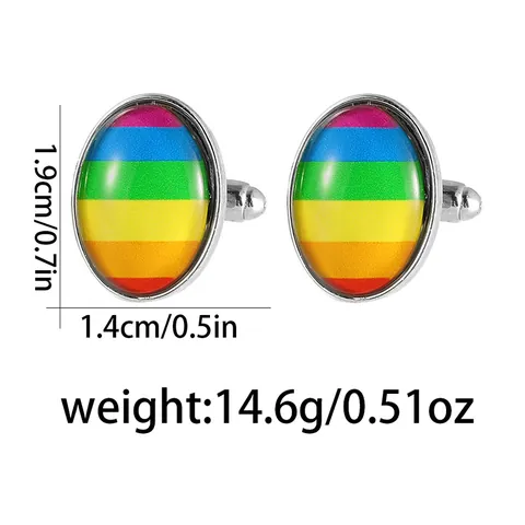Fashion Alloy Enamel Rainbow Striped Cufflinks For Men Women Geometric Pride Month Heart Pattern Metal Jewelry Cuff Links Gift