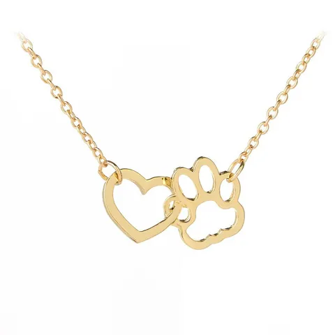 Fashion Alloy Hollow Heart Paw Print Pendant Necklace Gold Silver Minimalist Animal Pet Lovers Clavicle Chain Jewelry For Women Gift