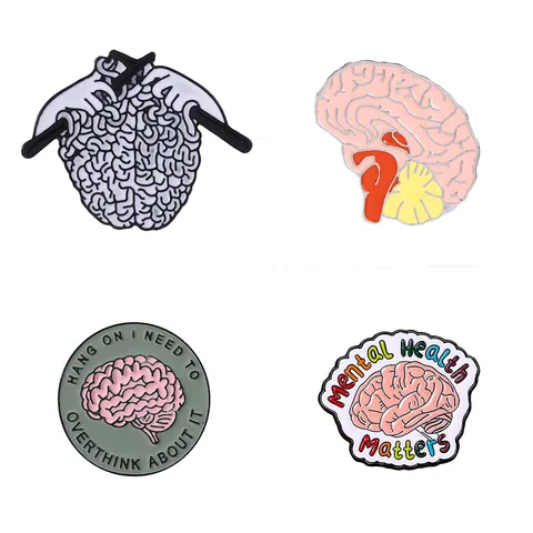 Creative Enamel Pin Anatomical Brain Heart Organ Brooch Zinc Alloy Badge Mental Health Slogan Punk Jewelry For Clothes Bags