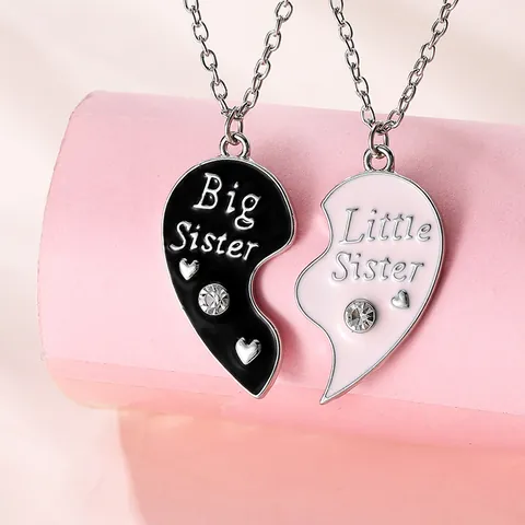 Σετ Κολιέ Αδελφής Από Κράμα Σμάλτου Καρδιά Big Little Sister Στρας Μενταγιόν Καρδιάς Μόδα Κοσμήματα Δώρο Για Γυναίκες Κορίτσια