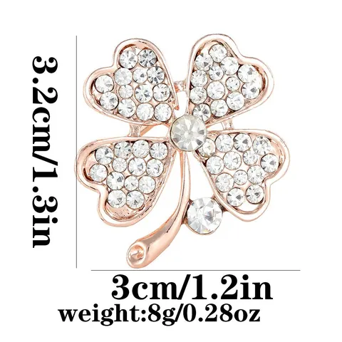 Elegant Four-Leaf Clover Brooch For Women Rose Gold Alloy Rhinestone Lucky Flower Pin For Dress Coat Jewelry Accessories Gift