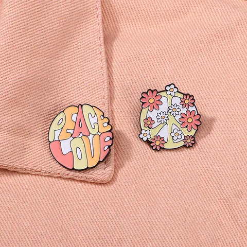 Vintage Emaille Peace Love Anstecknadeln Für Damen Kinder Zinklegierung Gänseblümchen Blume Friedenszeichen Reversnadeln Für Hüte Taschen