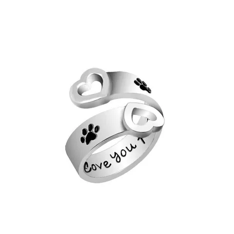 Trendy Hollow Heart Paw Print Open Ring I Love You Forever Engraved Adjustable Alloy Gold Silver Finger Ring Jewelry Gift