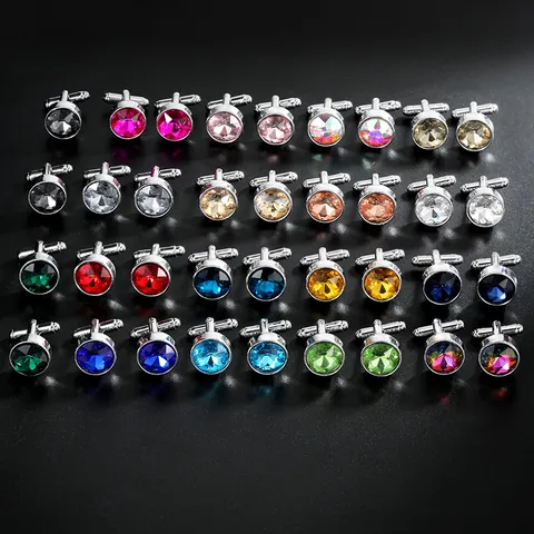 Men's Business Round Crystal Cufflinks Alloy Rhinestone Satellite Stone Cuff Links For Wedding Formal Shirts Jewelry Accessories