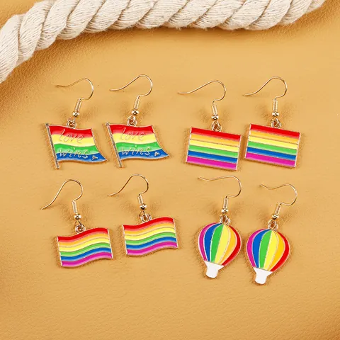 Pendientes Colgantes de Aleación de Esmalte de Arcoíris para Mujer Love Wins Corazón Signo de la Paz Pride Joyería de Esmalte Tono Dorado