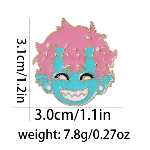 Mignonne Épingle en Émail Petit Diable Version Q Anime Cheveux Roses Visage Bleu Badge de Dessin Animé pour Sac à Dos Décor