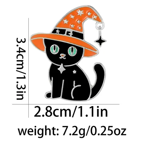 Spille da Balia in Smalto a Forma di Gatto Nero Cartoon di Halloween Cappello da Strega Caramella Stella Distintivo in Lega per Accessori Decorazione Festa