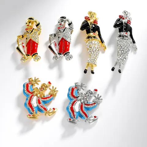 Spilla Vintage a Forma di Pagliaccio del Circo in Lega di Zinco Con Smalto e Strass per Donna Gioielli Artistici Retro