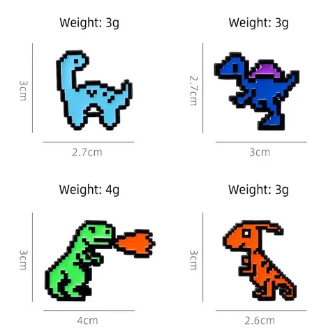 Pin de Esmalte de Dinosaurio Pixel Art de Aleación Broche de Animal de Dibujos Animados para Ropa Mochila Retro 8-Bit Pines de Solapa Accesorio Joyería Unisex