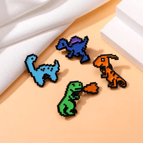 Pin de Esmalte de Dinosaurio Pixel Art de Aleación Broche de Animal de Dibujos Animados para Ropa Mochila Retro 8-Bit Pines de Solapa Accesorio Joyería Unisex