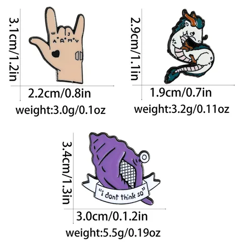 Creative Alloy Enamel Brooch Pin Purple Conch Cartoon Dragon Hand Gesture Letter Pattern Lapel Pins For Clothes Bag Accessories
