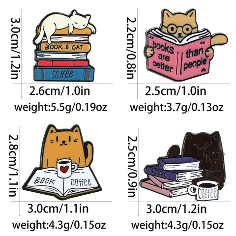 Creative Cartoon Cat Book Coffee Enamel Pin Alloy Badge Brooch Jewelry Accessory Gift For Students Reading Lovers