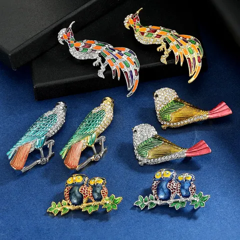 Vintage Legierung Emaille Vogel Pfau Brosche Pin Bunte Strass Eule Papagei Phönix Tier Reversnadel Für Damen Anzug Schmuck Geschenk