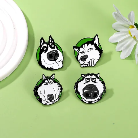 Funny Cartoon Husky Dog Enamel Brooch Pin Alloy Animal Expression Badge For Backpack Clothes Accessories Jewelry Decoration