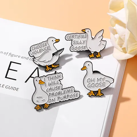 Humorous Cartoon Duck Goose Enamel Pins Alloy Brooch Funny Phrases Choose Violence Oh My Goose Backpack Lapel Pin Jewelry