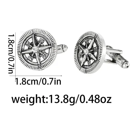 Vintage Compass Cufflinks For Men Alloy Eight-Pointed Star Round Shirt Cuff Links With Rhinestone Business Wedding Jewelry Gift
