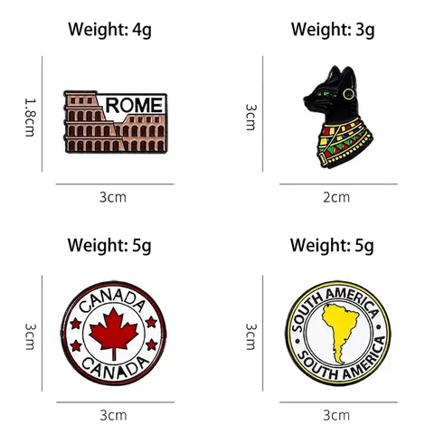 Vintage Legierung Emaille Brosche Pins Rom Kolosseum Kanada Ahornblatt Südamerika Karte Und Ägyptische Katze Revers Abzeichen