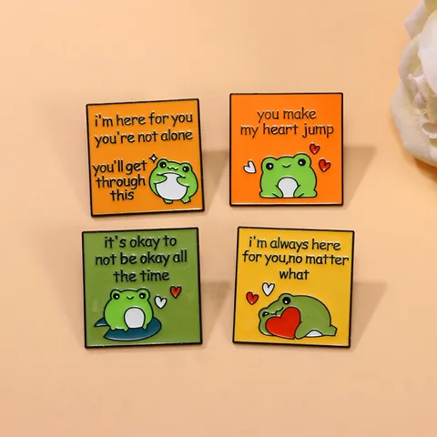 Cartoon Frog Enamel Pin Square Quote Alloy Brooch Badge For Backpack Clothing Accessory Women Men Cute Animal Jewelry